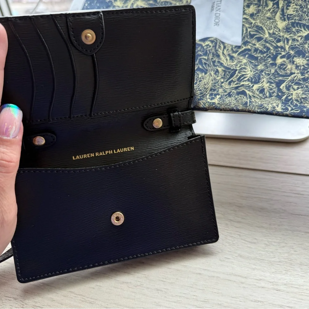 NWOT Lauren Ralph Lauren Mini Black Leather Card Holder Crossbody Women's Bag